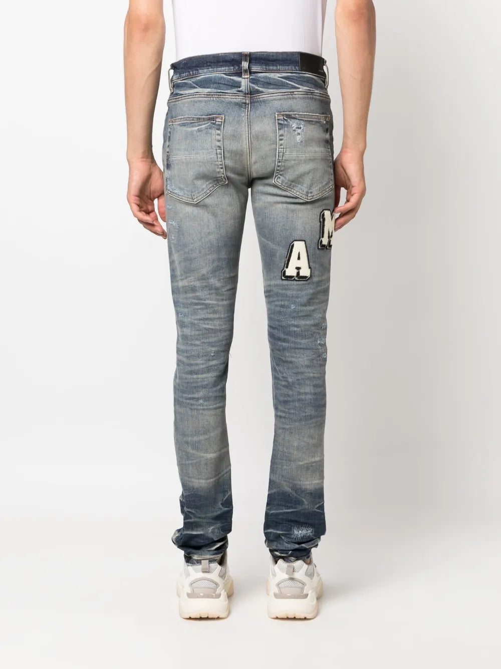 Amiri Blue Skinny-fit Logo-appliquéd Distressed Jeans