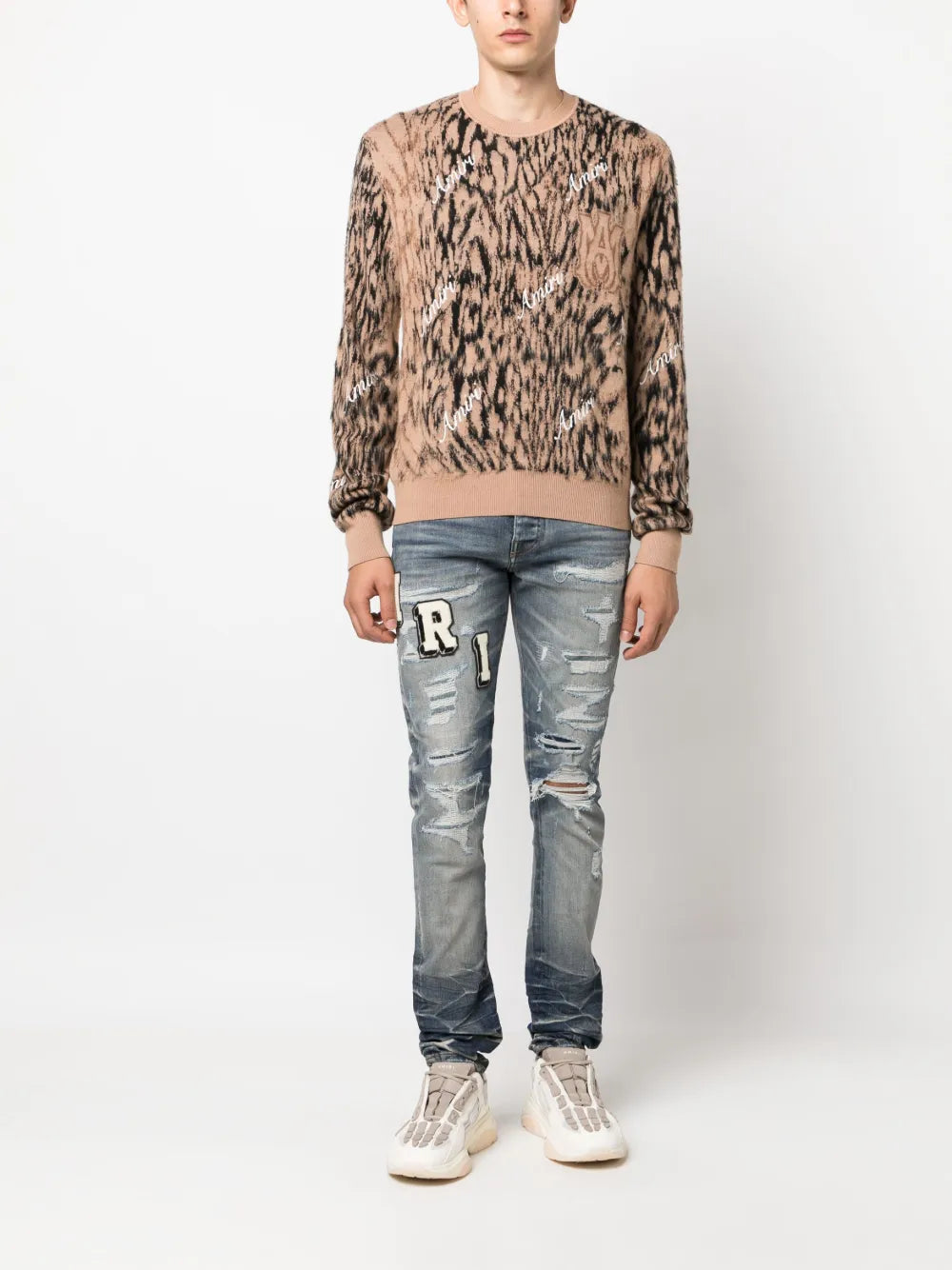 Amiri Blue Skinny-fit Logo-appliquéd Distressed Jeans