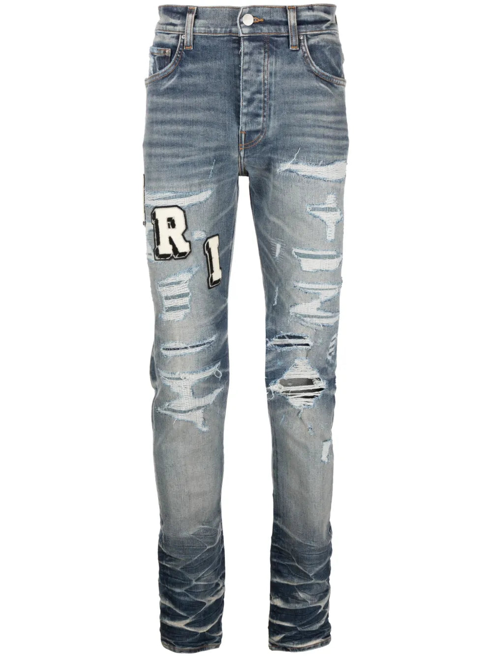 Amiri Blue Skinny-fit Logo-appliquéd Distressed Jeans