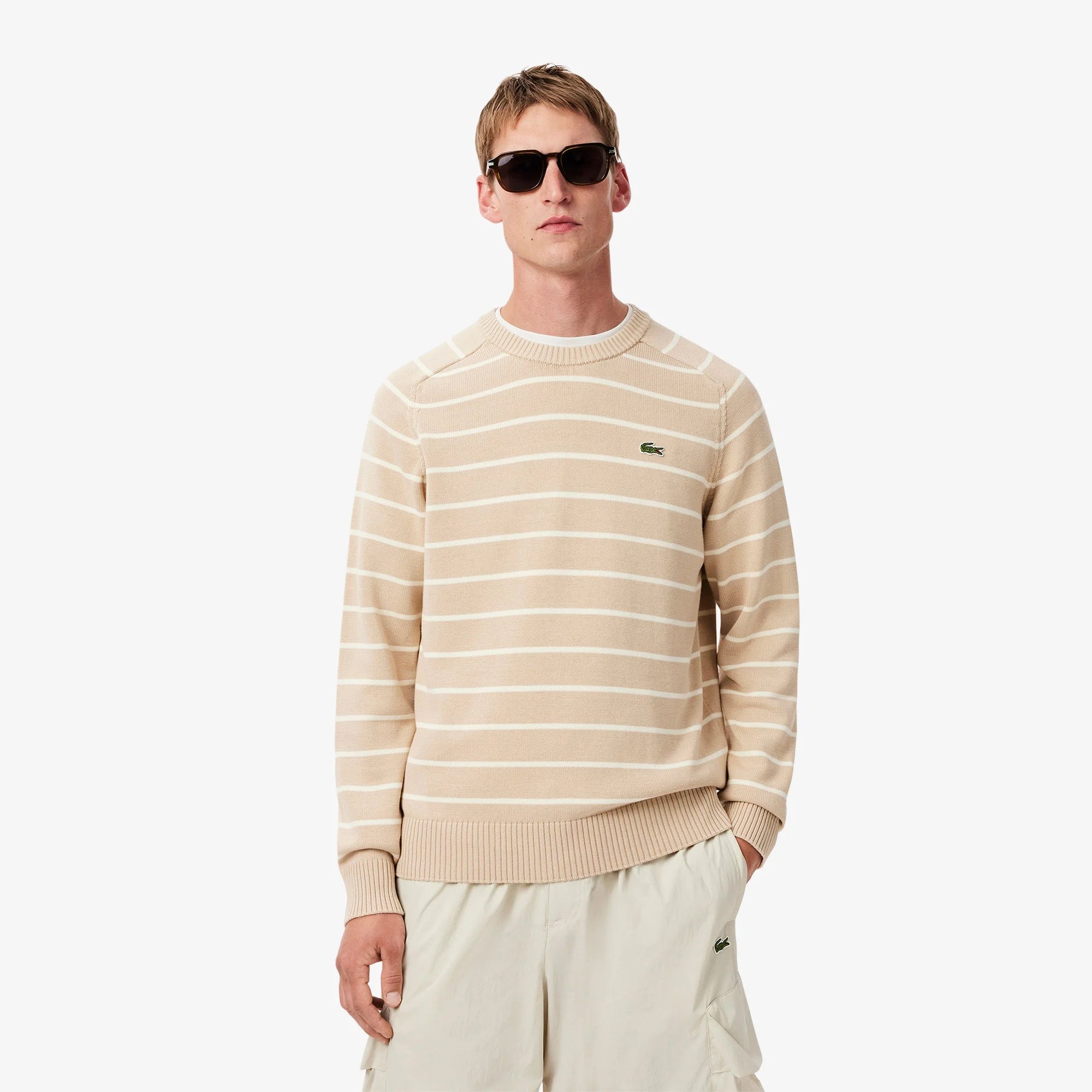 LACOSTE Cotton Crew Neck Striped Sweater