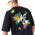 New Era Floral Graphic Oversized Black Tee