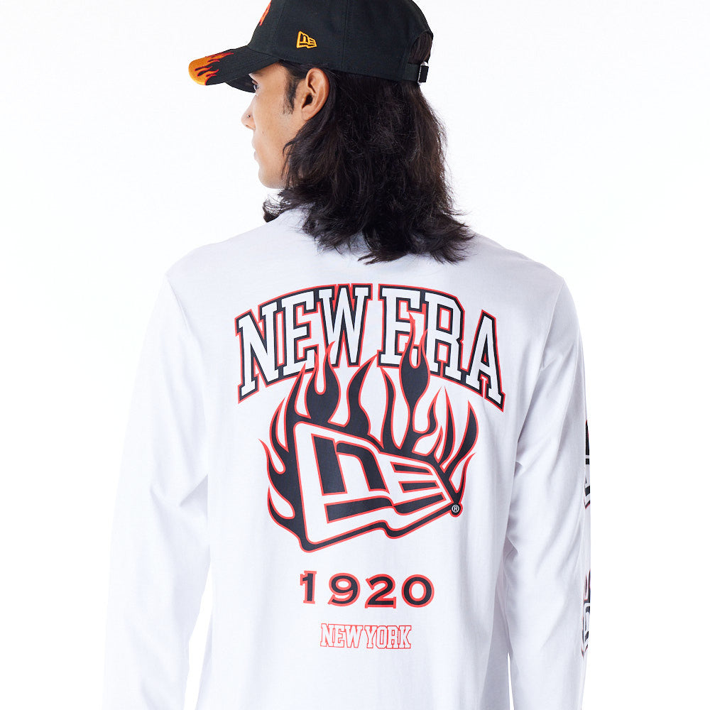 New Era Flag Flame Longsleeve White Tee