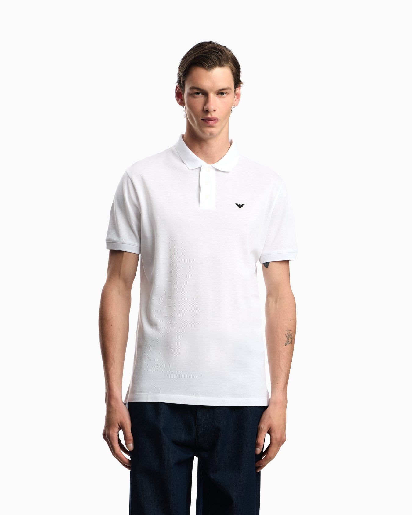 Emporio Armani Mercerised piqué polo shirt with micro eagle
