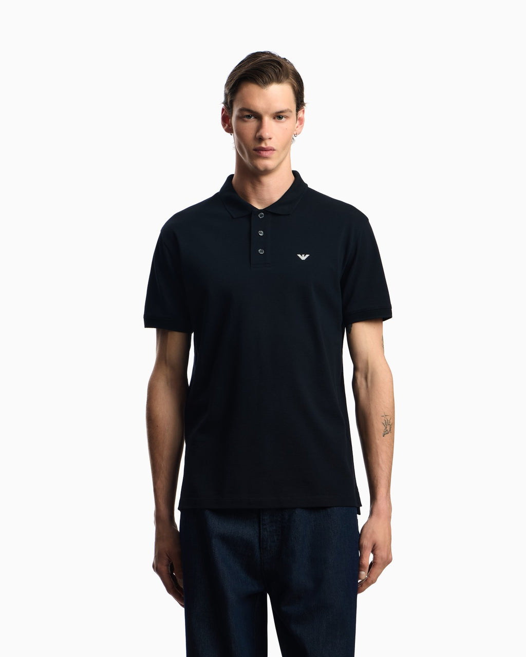 Emporio Armani Mercerised piqué polo shirt with micro eagle