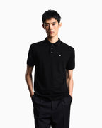 Emporio Armani Mercerised piqué polo shirt with micro eagle