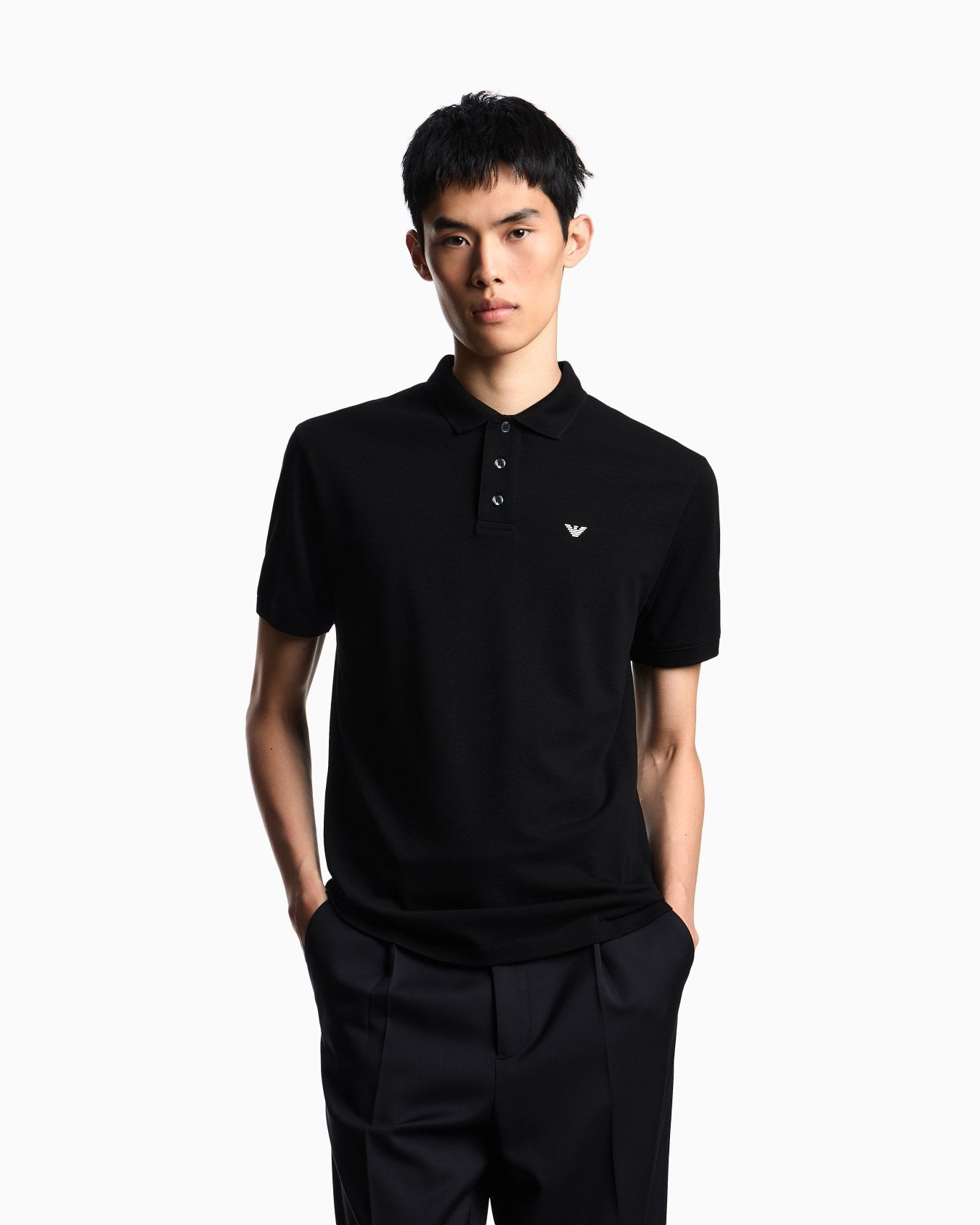 Emporio Armani Mercerised piqué polo shirt with micro eagle