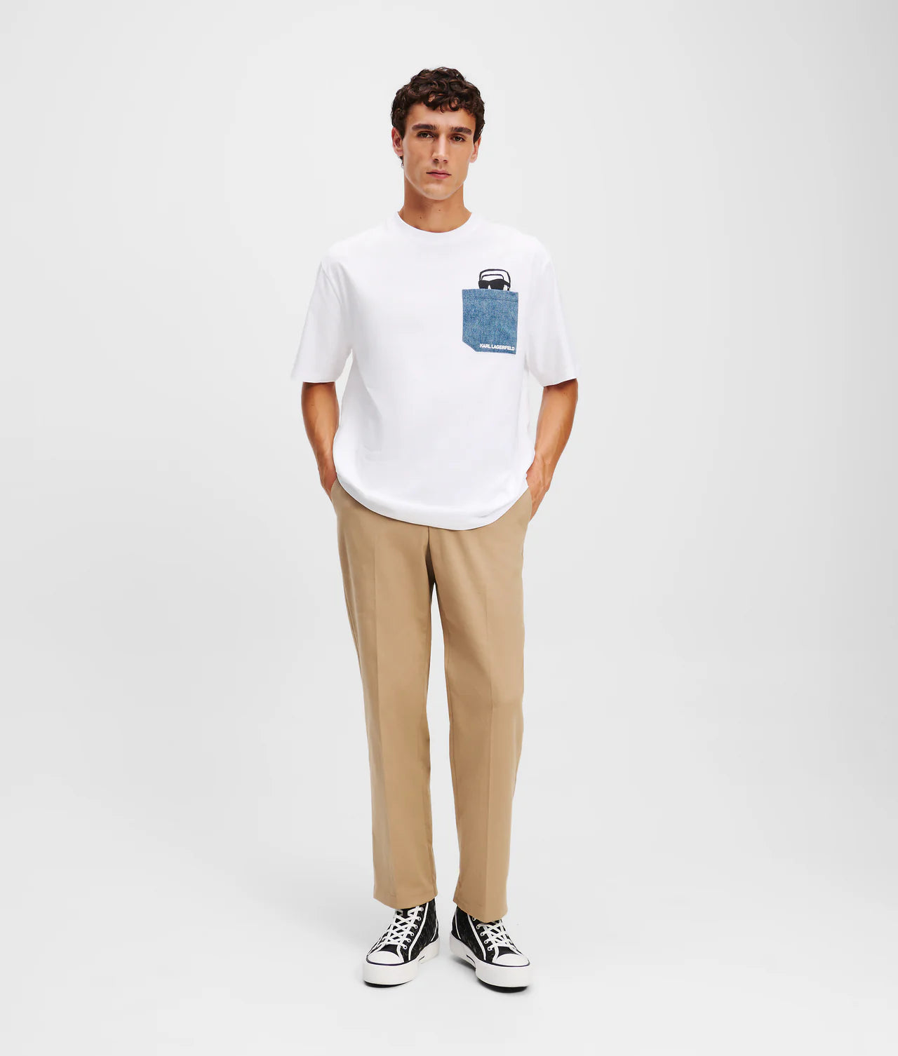 Karl Lagerfeld Ikonik 2.0 organic-cotton pocket t-shirt.