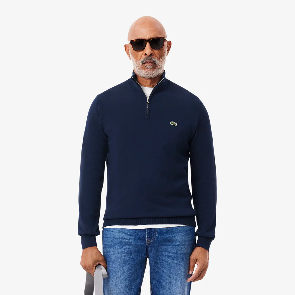 LACOSTE Zipped high neck cotton sweater