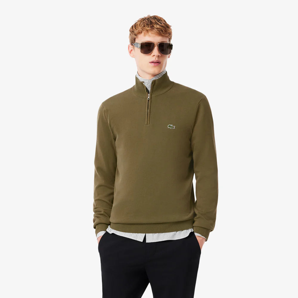 LACOSTE Zipped high neck cotton sweater