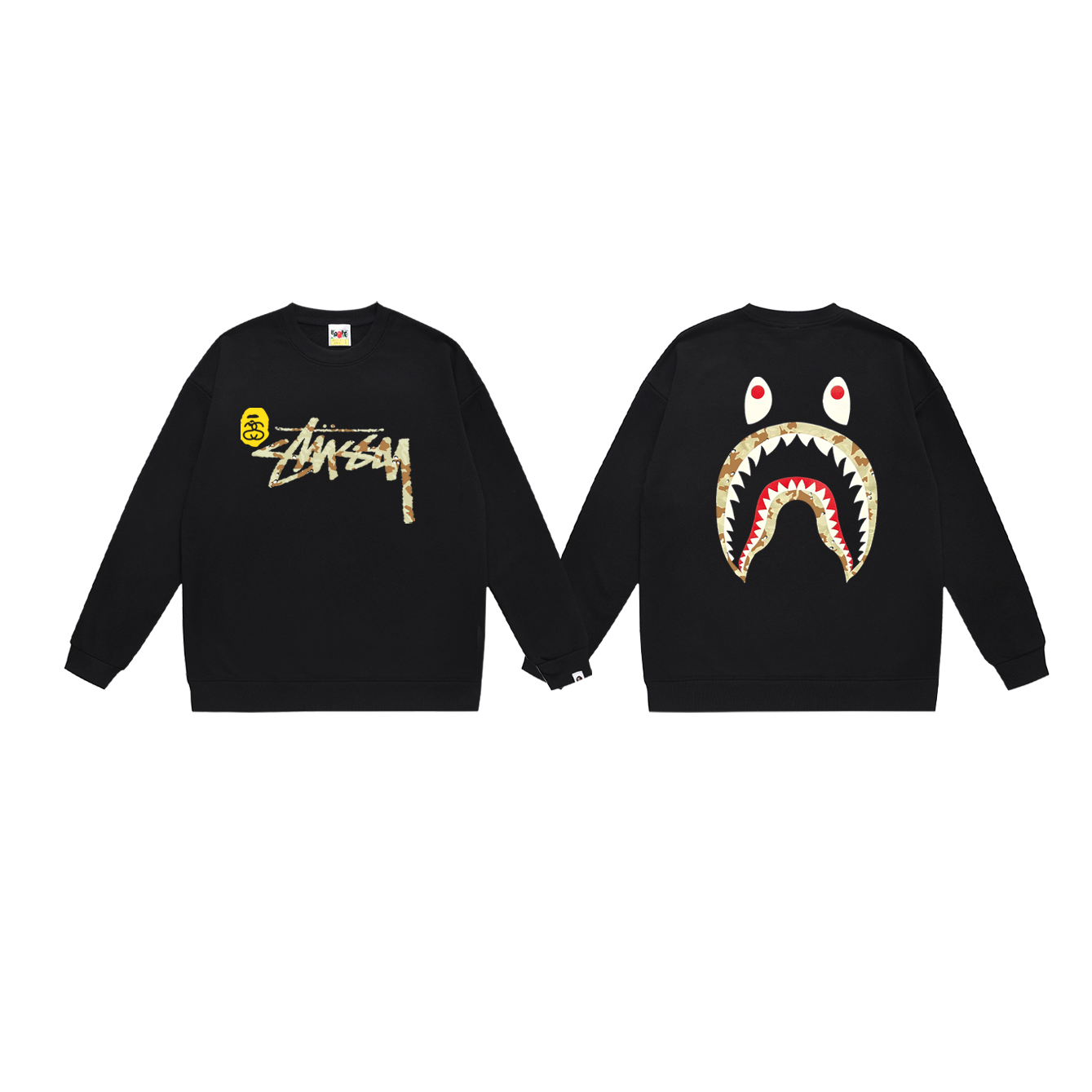 Bape X Stussy Patched Shark Crewneck Sweater