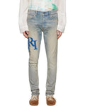 Amiri Blue Skinny-fit Logo-appliquéd Distressed Jeans