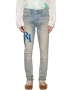 Amiri Blue Skinny-fit Logo-appliquéd Distressed Jeans
