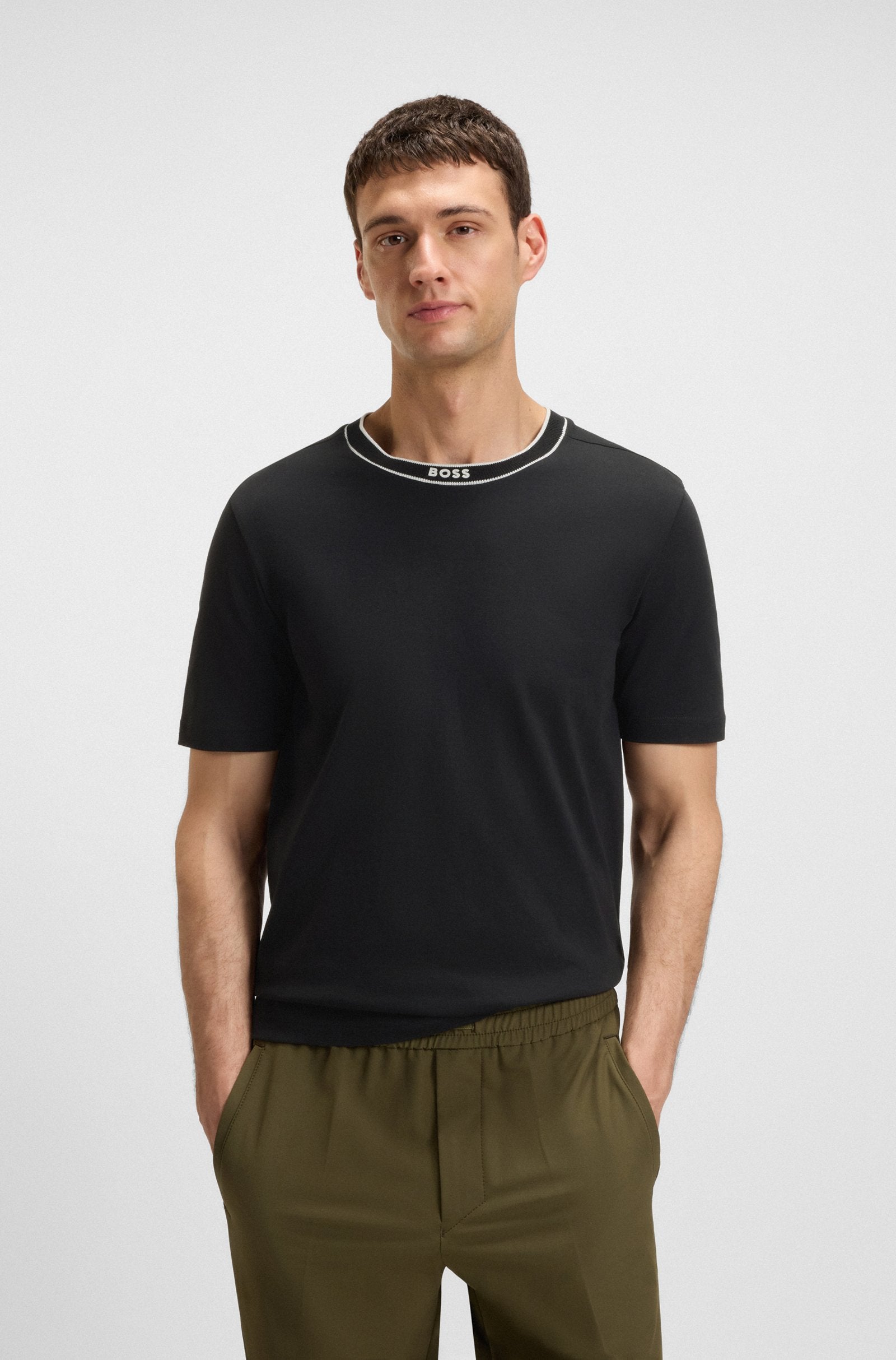 BOSS Striped-collar T-shirt