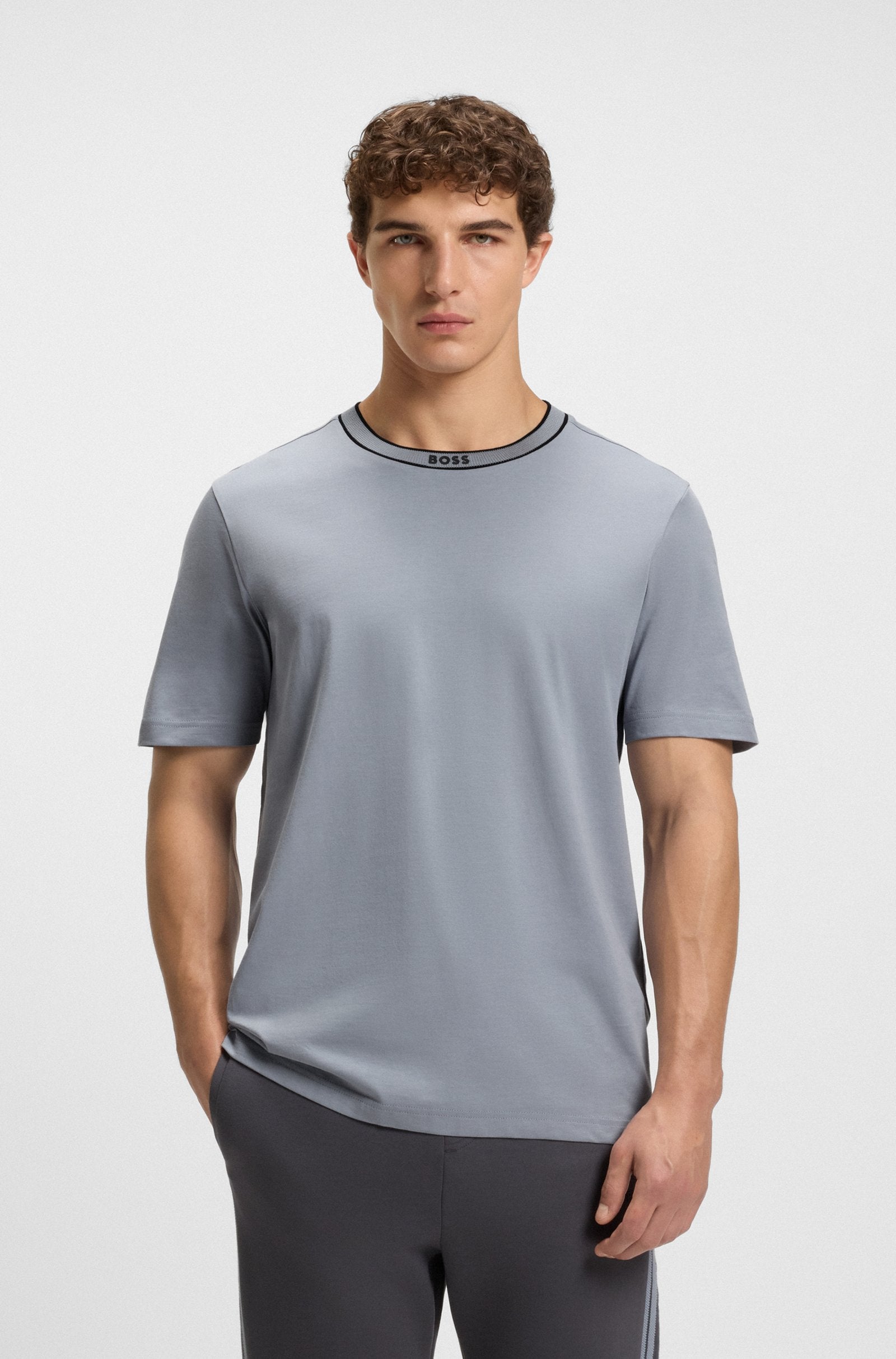 BOSS Striped-collar T-shirt