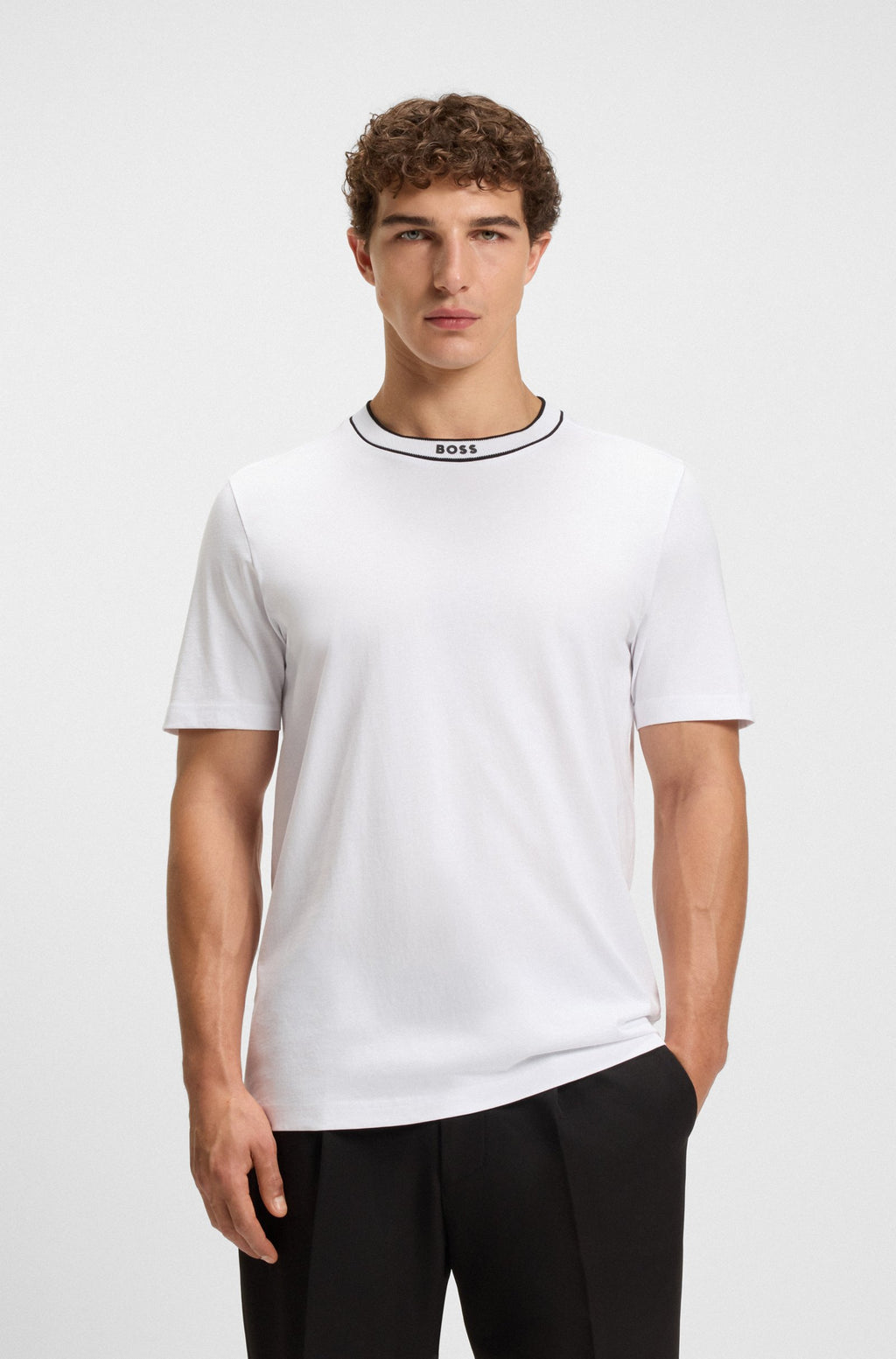 BOSS Striped-collar T-shirt
