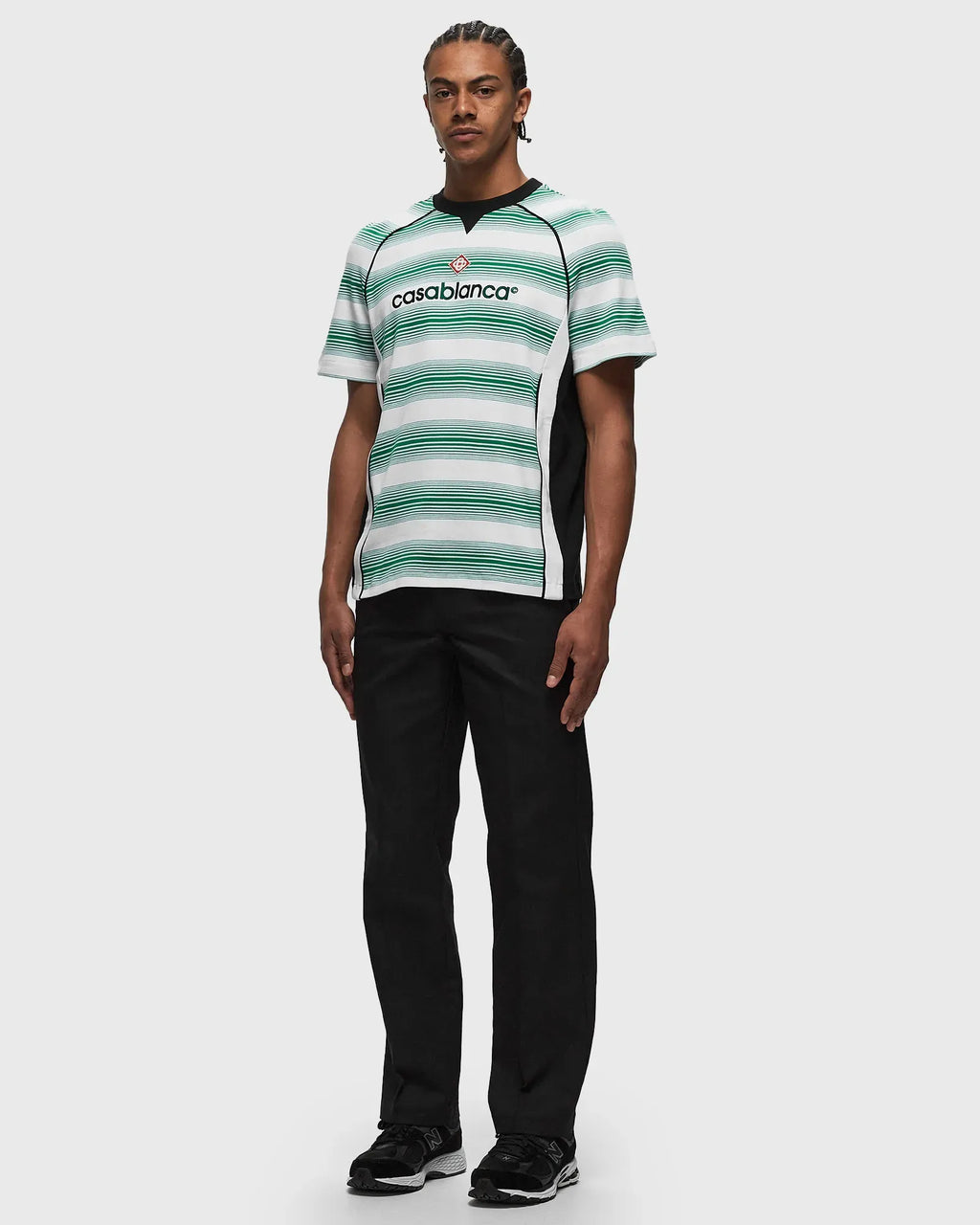 Casablanca Logo Stripe Paneled T-Shirt - "Green"