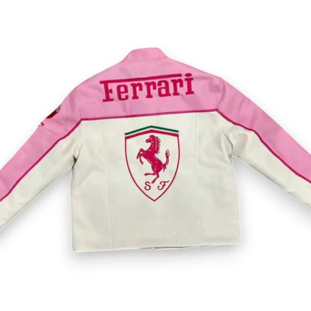 Ferrari Racing Leather Jacket - "Pink/White"