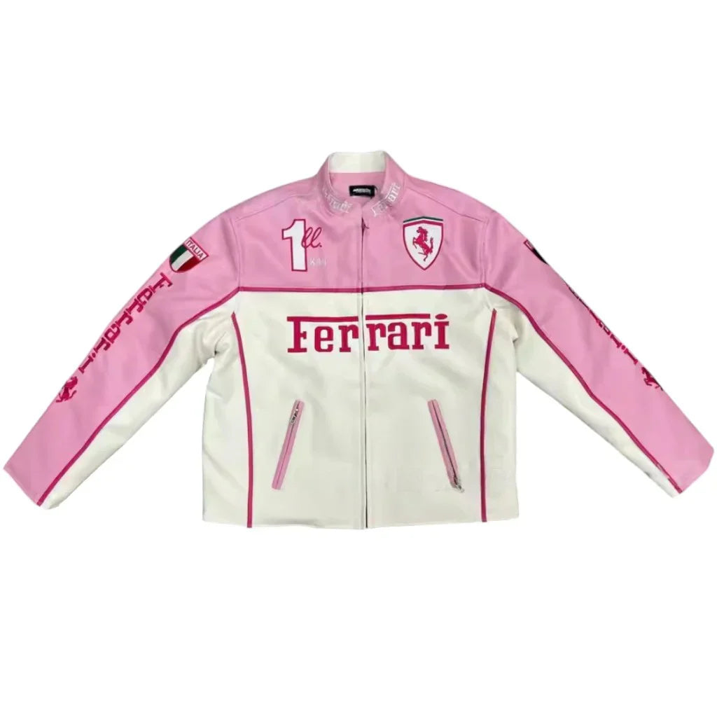 Ferrari Racing Leather Jacket - "Pink/White"